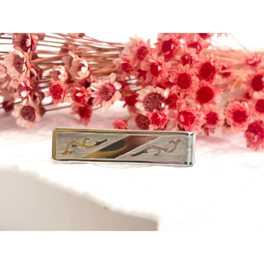 Southwest Style Textured Vine Silver Toned Vintage Men's Tie Bar | Tie Clip
